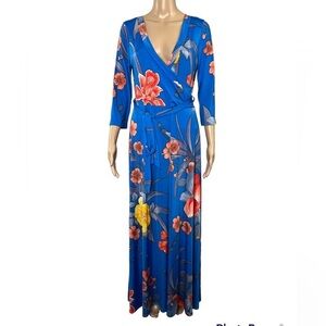 Fake wrap-around belted maxi dress